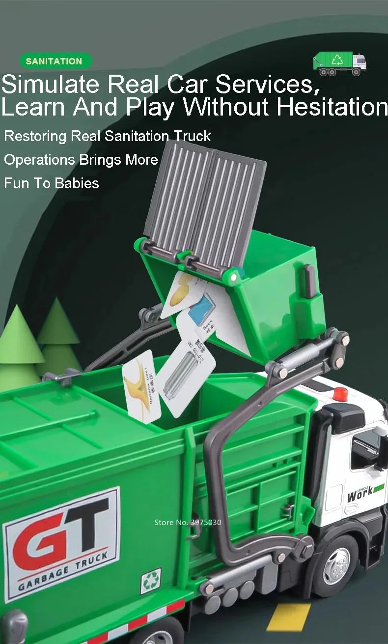 1:24 Scale Watering Cement Dump Trucks Model Garbage Truck Toy Car Sound Light Doors Opened Engineering Vehicles  Gifts