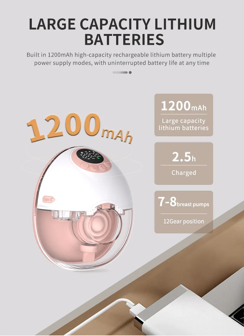 Wearable Electric Breast Pump Integrated Hands-free High Suction Invisible Milking Machine Milk Collector Touch Breast Pump