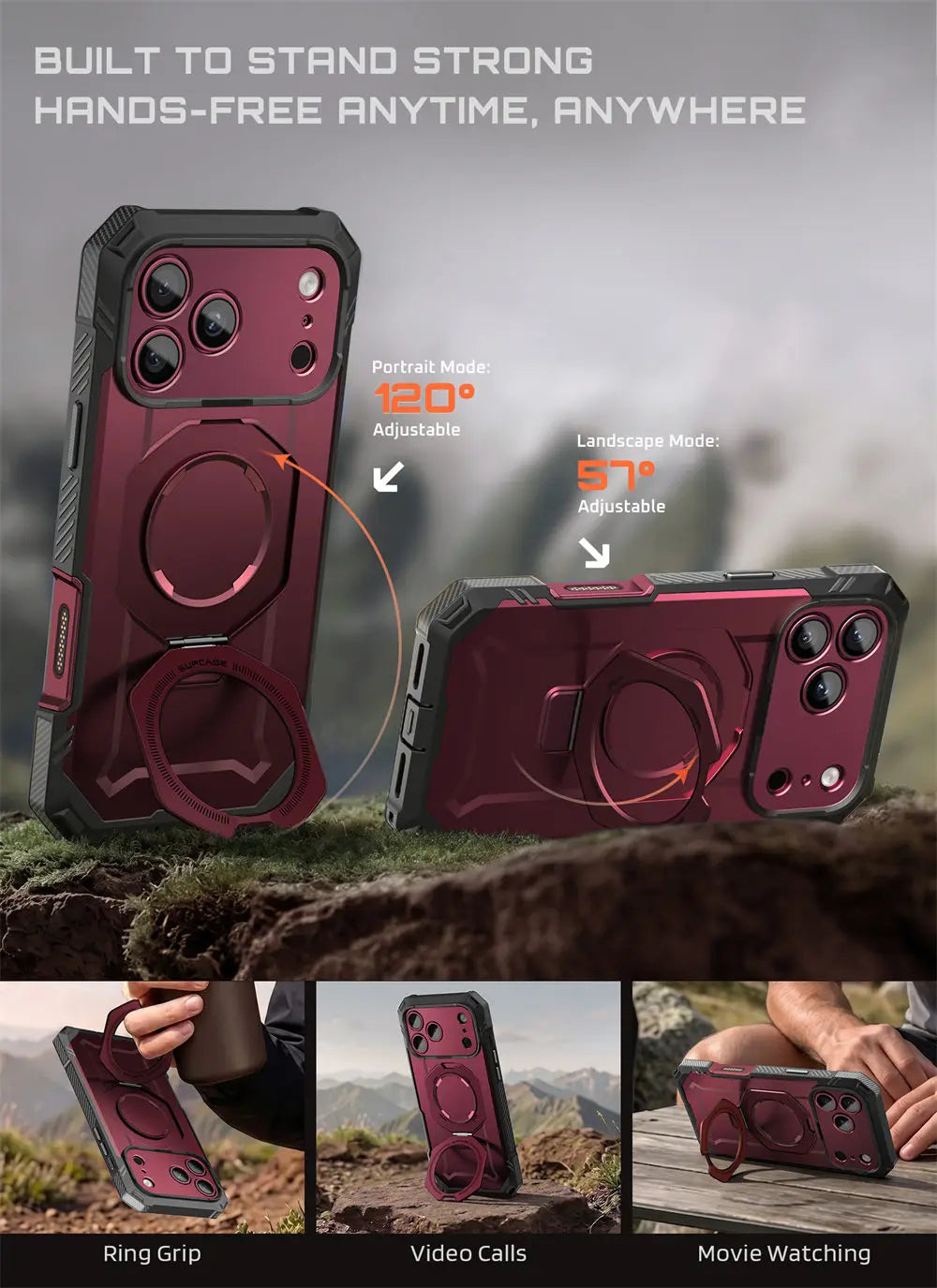 Rugged Magnetic Phone Case with Tempered Glass Screen Protector and Aluminium Kickstand for iPhone 17 Pro and iPhone 18 Pro
