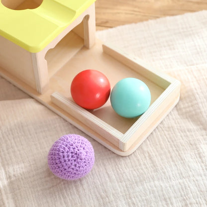 Kid Educational Toy Macaron Wooden Toys Children Montessori Object Permanence Box Hammer Box Coin Ball Textile Drum Drawer Box