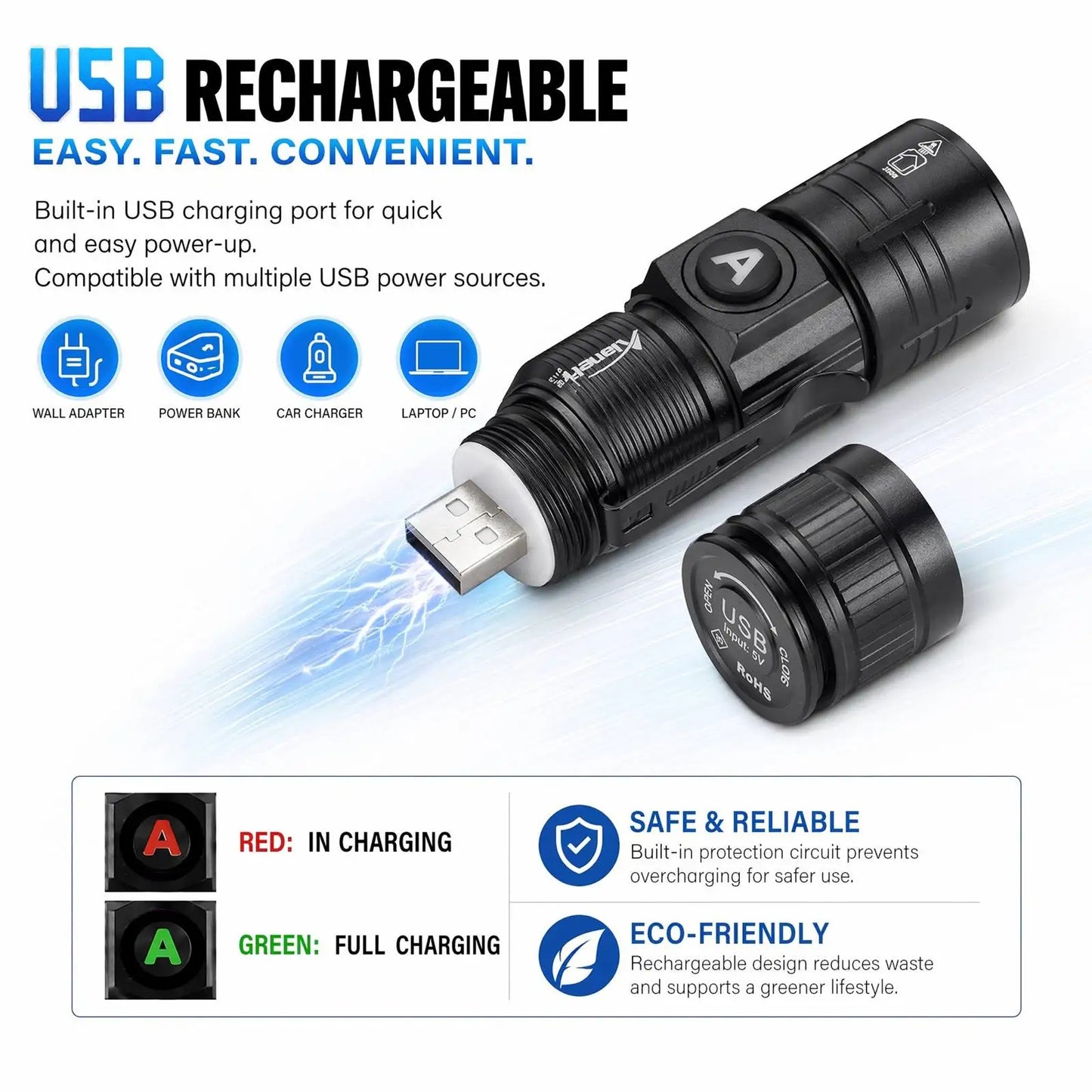 5W Zoomable Rechargeable LED Flashlight