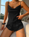Solid Satin Pajama Set  V Neck Cami Top   Elastic Waistband Shorts Sleepwear Loungewear