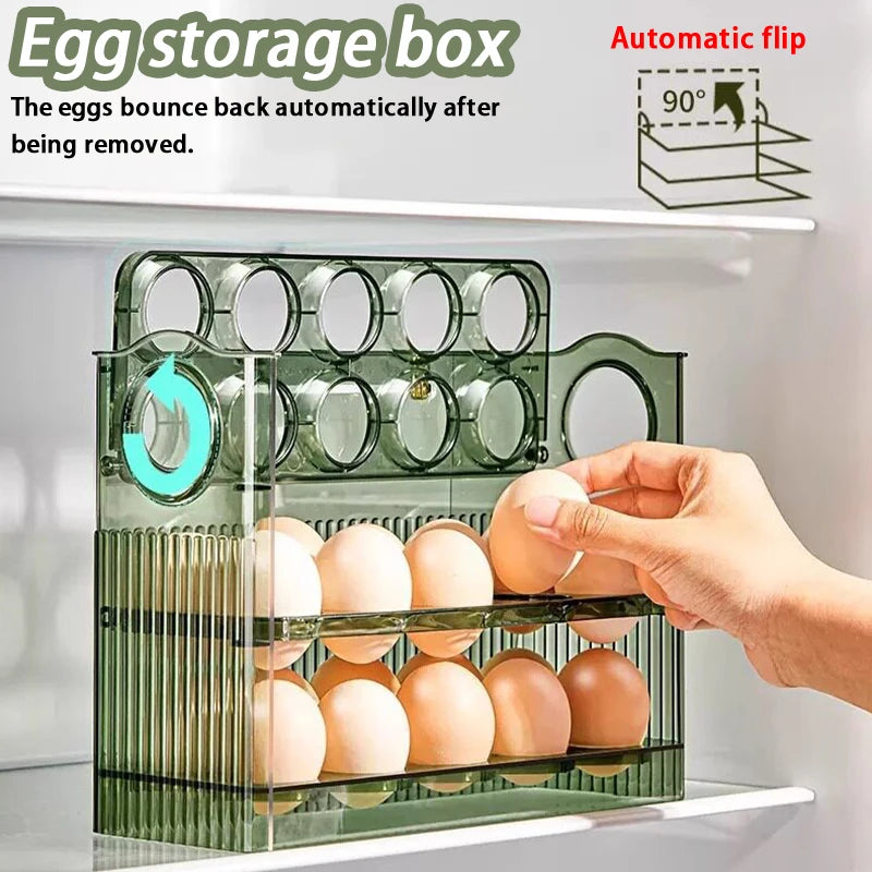 Self-Rolling Egg Dispenser – 2-Layer Clear Egg Storage Bin for Fridge Door