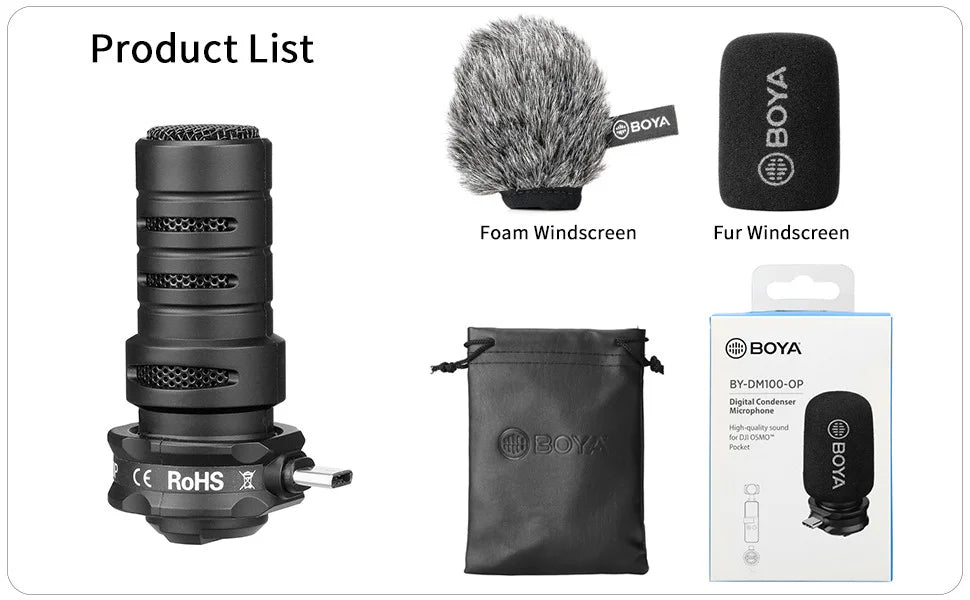 BY-DM100-OP Condenser Microphone for DJI OSMO™ Pocket Only Plug and Play Mic Live Streaming Youtube Video Recording Vlog