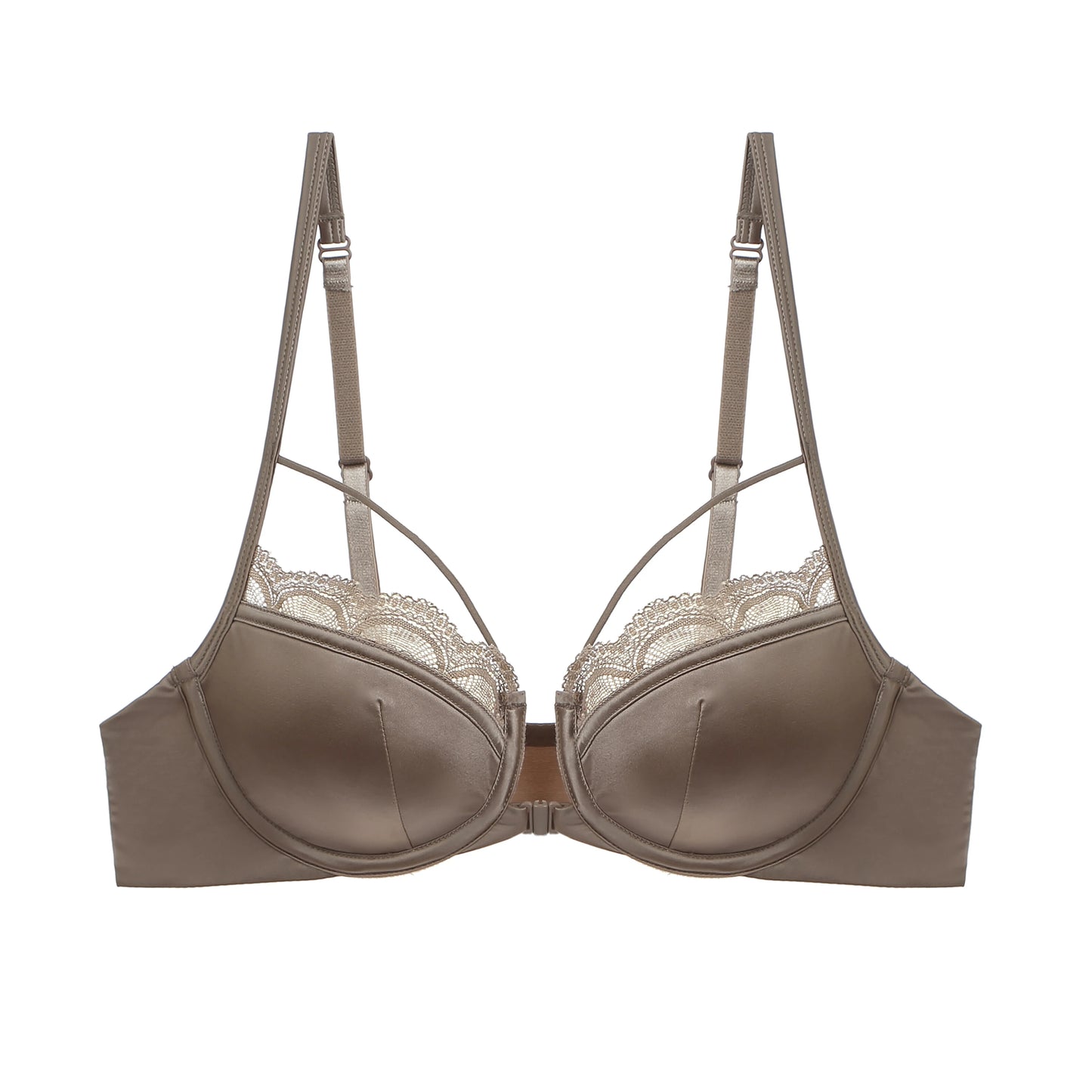 Womens French Lace Front Closure Push Up Bra and Brief Set