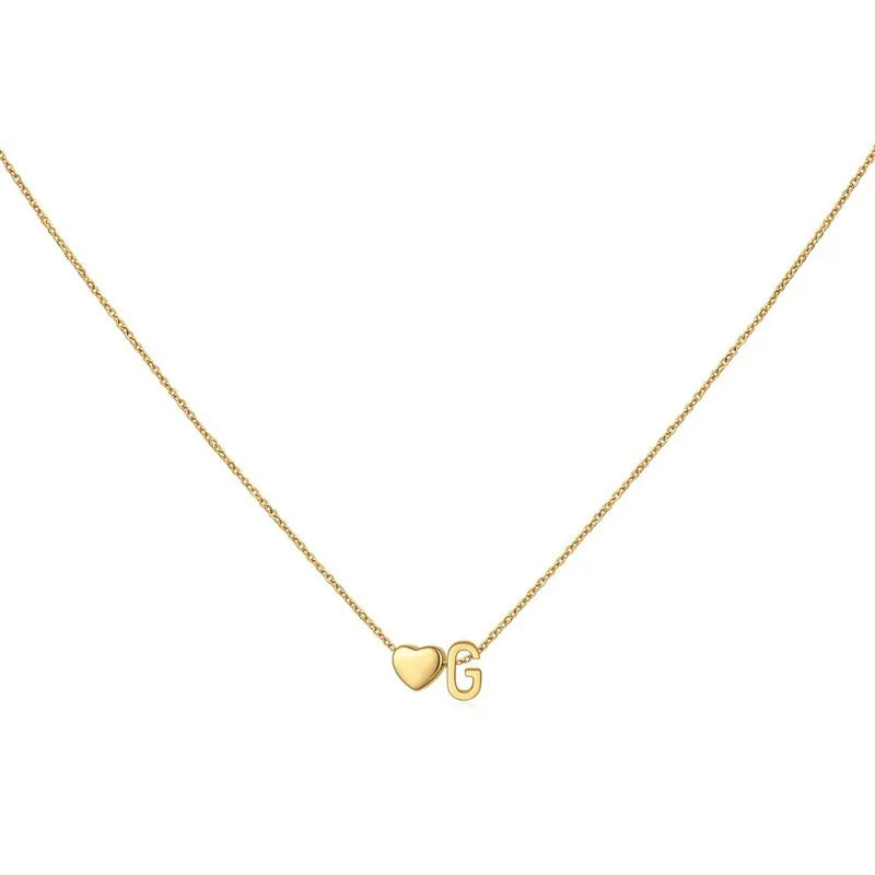 8mm Heart Shaped Initial Letter Pendant Necklace For Women Men Gold Plated Couple Necklace 45 cm