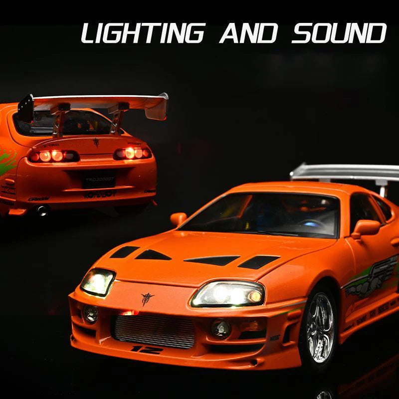 1 24 Scale Supra A80 JDM Supercar Diecast Pull Back Model Car with Sound and Light