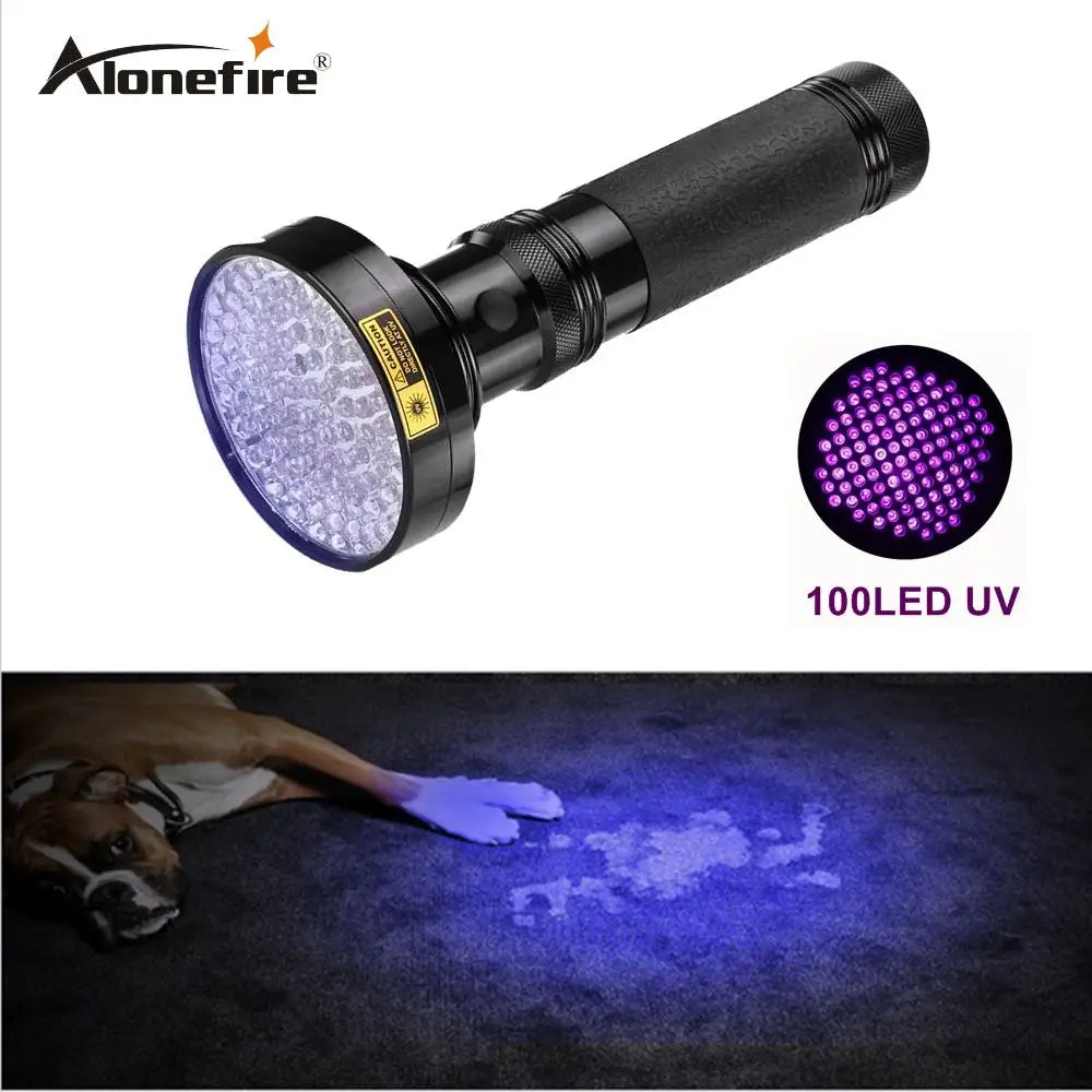 100 LED 395nm UV Blacklight Flashlight For Detection