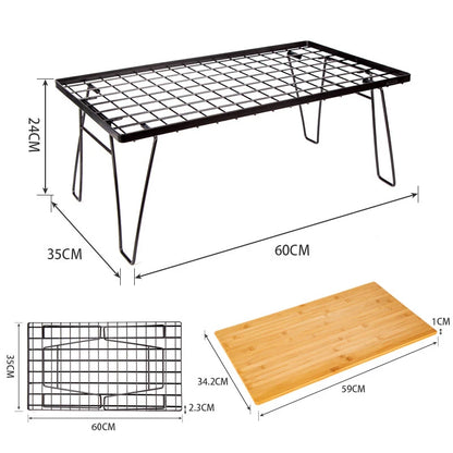 Outdoor Camping Folding Net Table Bamboo Board Desk Self Driving Barbecue Tea Iron Table Portable Drain Rack Sturdy