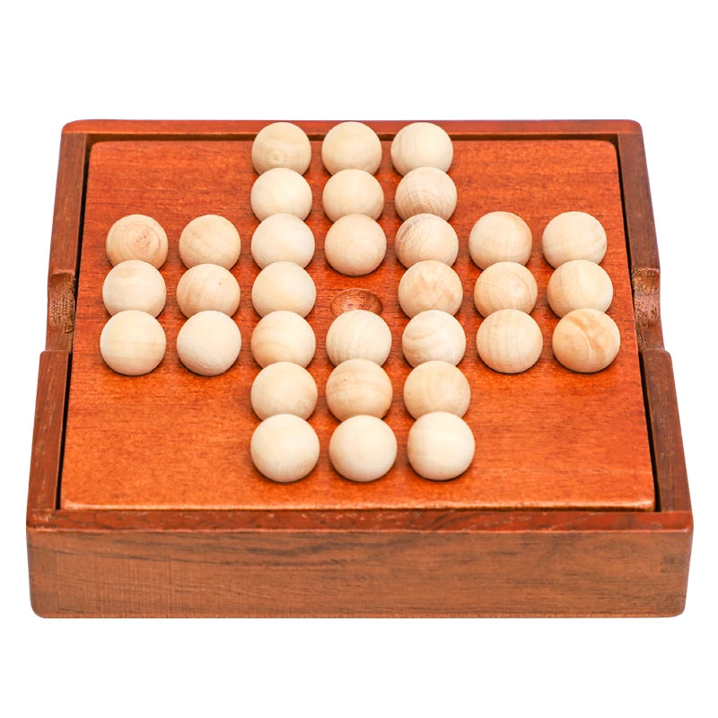 Wooden Peg Solitaire Strategy Board Game