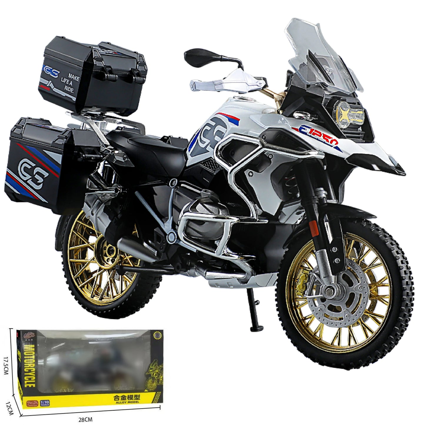 1:10 R1250GS Adventure Alloy Die Cast Motorcycle Model Vehicle Collection Sound and Light Off Road Autocycle Toys Car