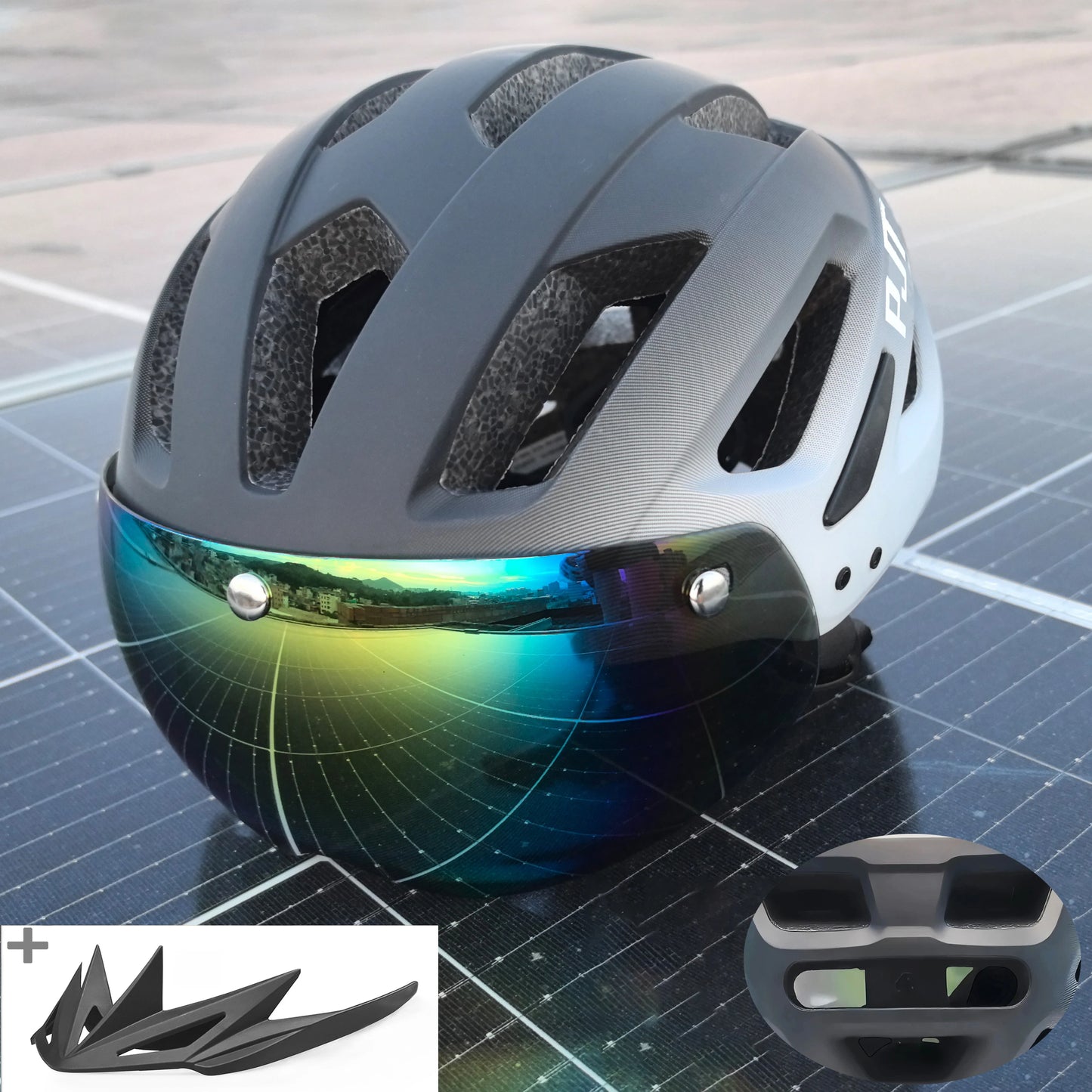 Cycling Helmet With Sun Visor Goggles For Road And Mountain Bike