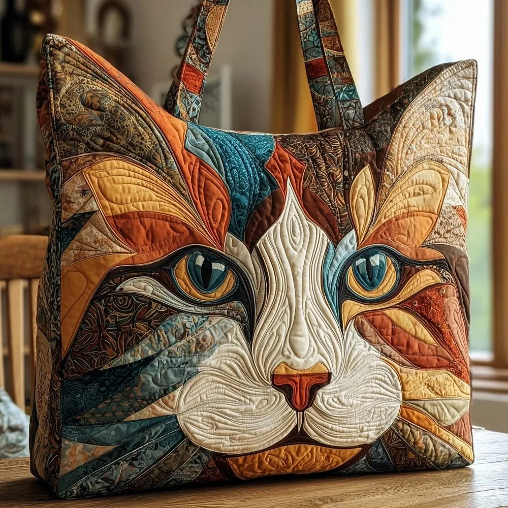 Vintage Quilted Canvas Tote Bag Large Capacity 3D Printed Shoulder Handbag