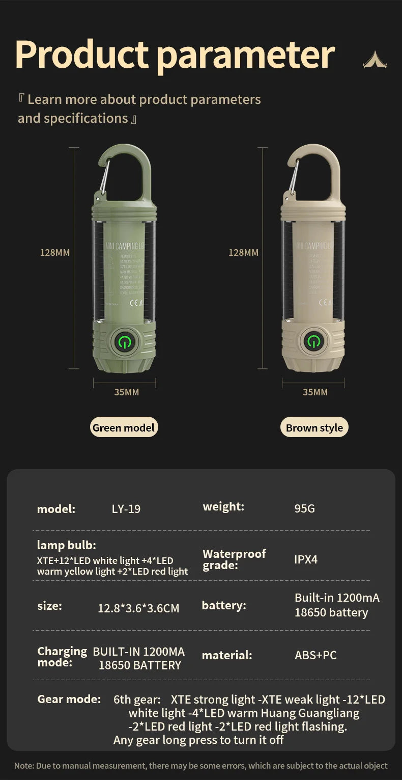 Rechargeable LED Camping Light Hanging Flashlight with 3 Light Modes SOS Emergency Portable Lantern