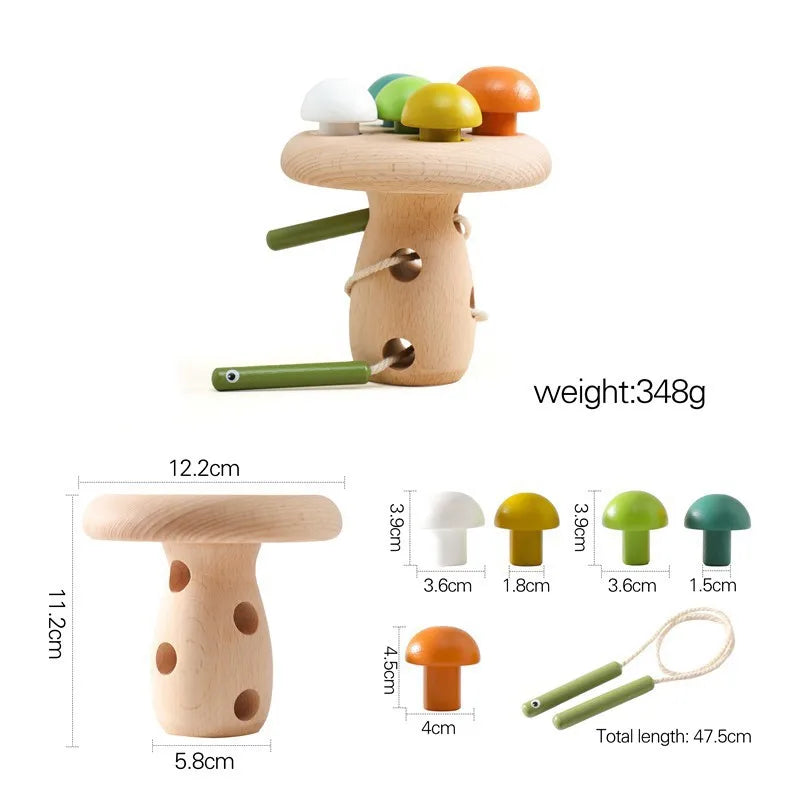 Kids Wooden Montessori Toys Mushroom Threading Game Wooden Educational Toys Fine Motor Skill Preschool Toys For Kids Baby Gifts