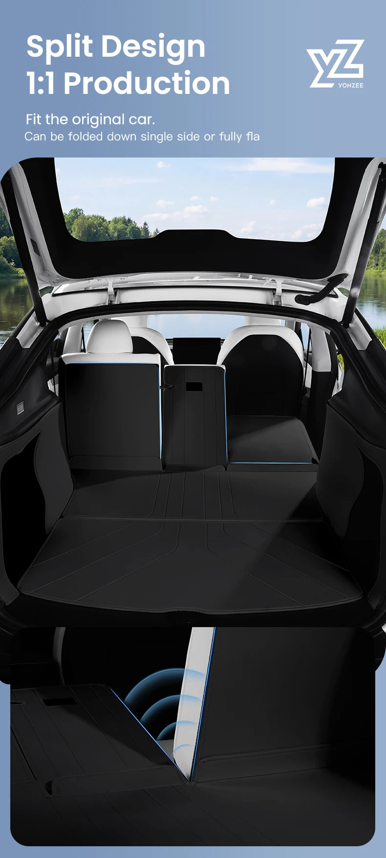 Nappa Leather Full Coverage Trunk Mat Set for Tesla Model Y Juniper 2025 2026 7 Piece Cargo Liner