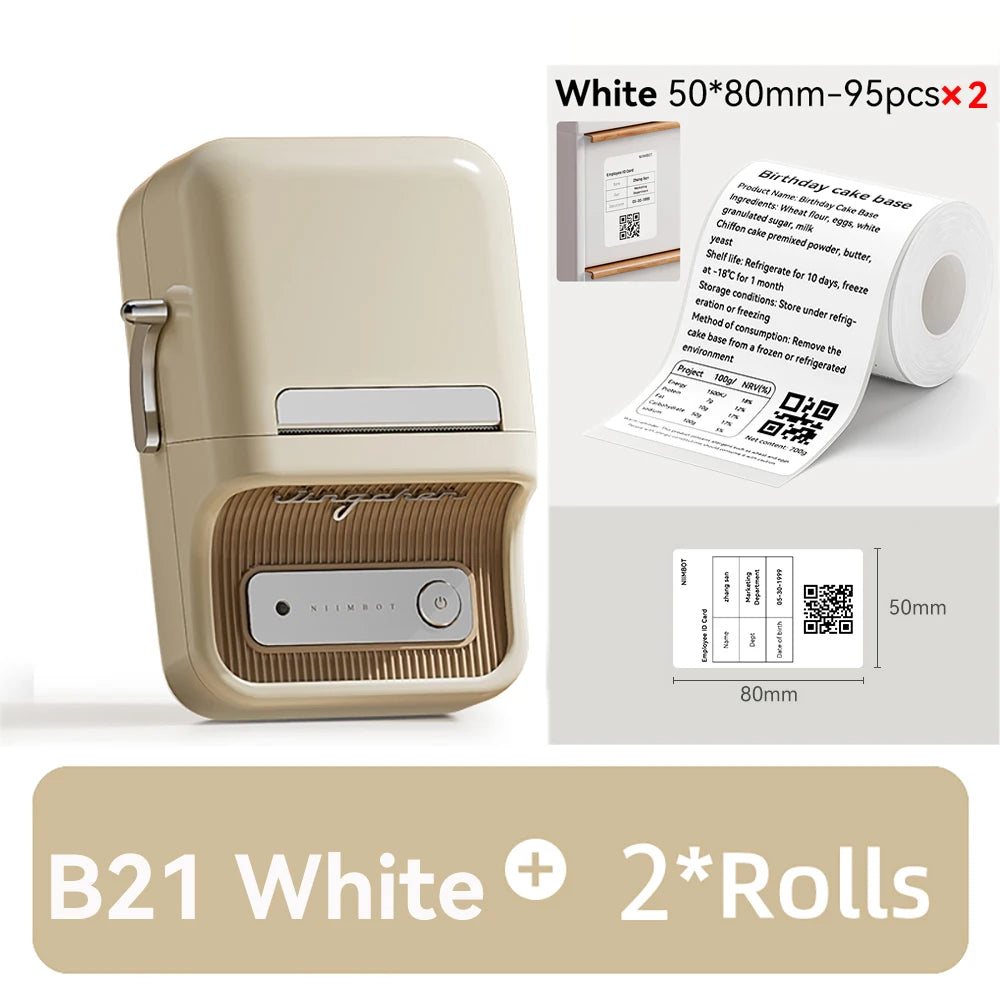 B21 Mini Thermal Label Printer, Bluetooth Wireless Barcode Label Maker, Portable Inkless Sticker Printer for Business & Office