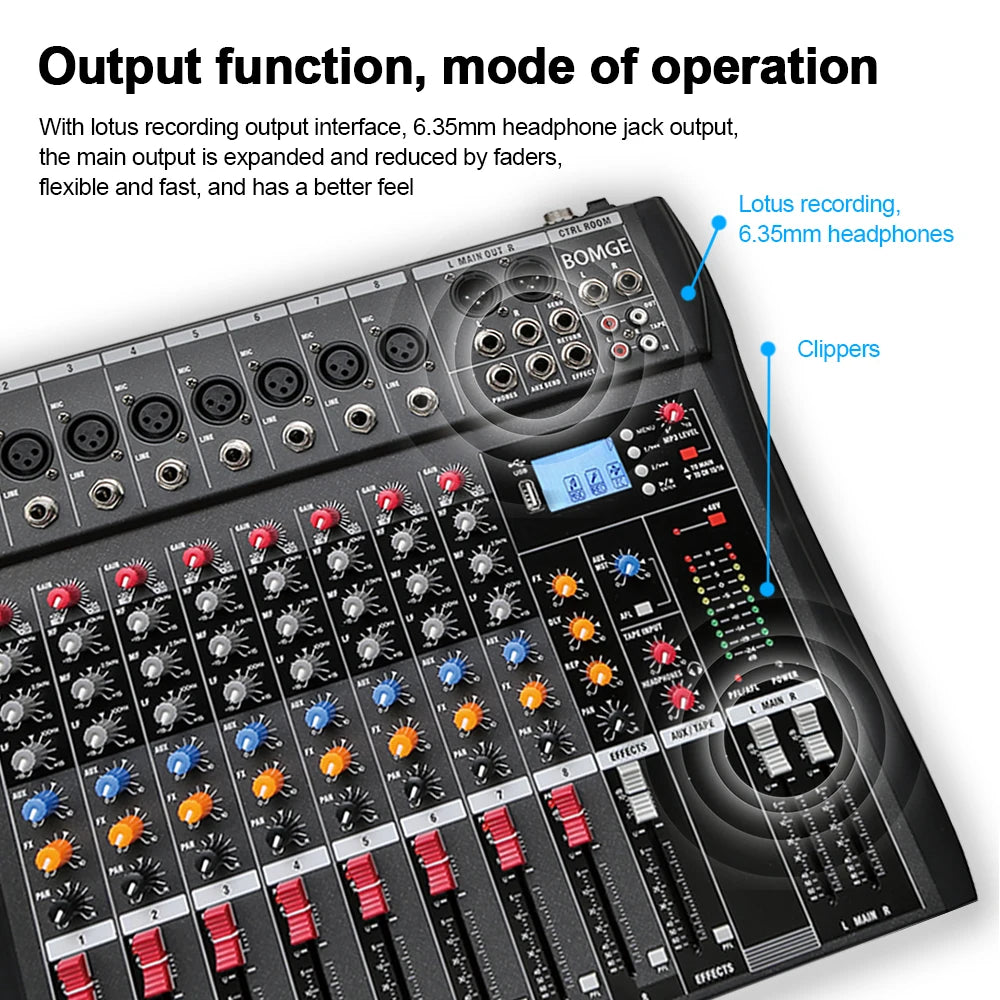 CT80S 8 Channel Professional Audio Mixer with 48V Phantom Power