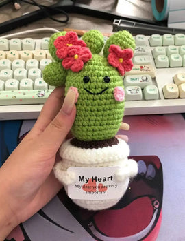 2 Pcs Funny Handmade Knitted Cactus Plants Ornament Home Room Decor Crochet Positive Cactus Doll With Emotional Card Christmas Gift
