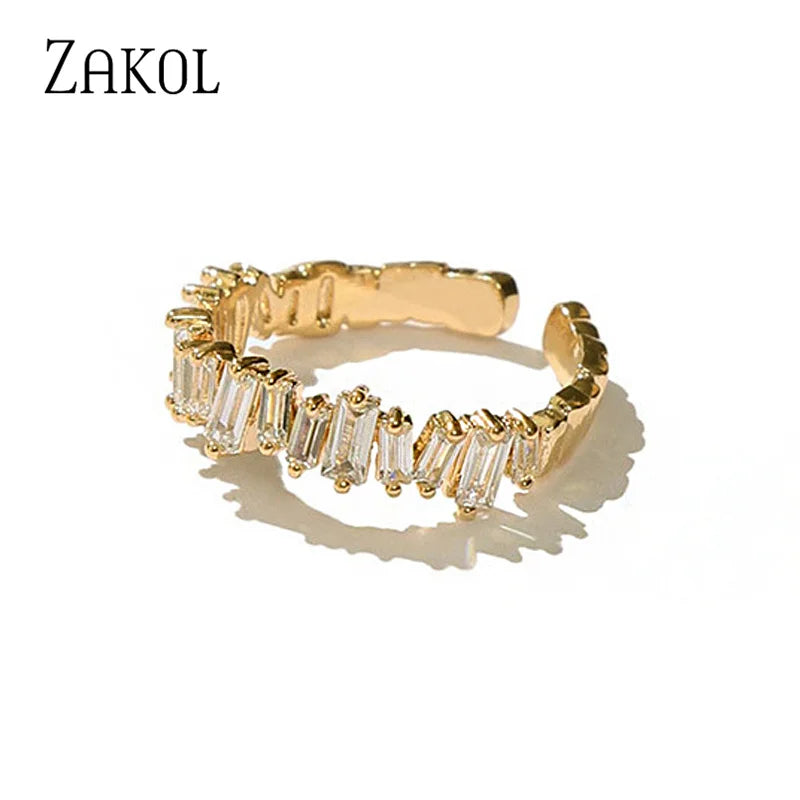 Zircon Gold Color Open Rings for Women Rectangle Index Finger Ring