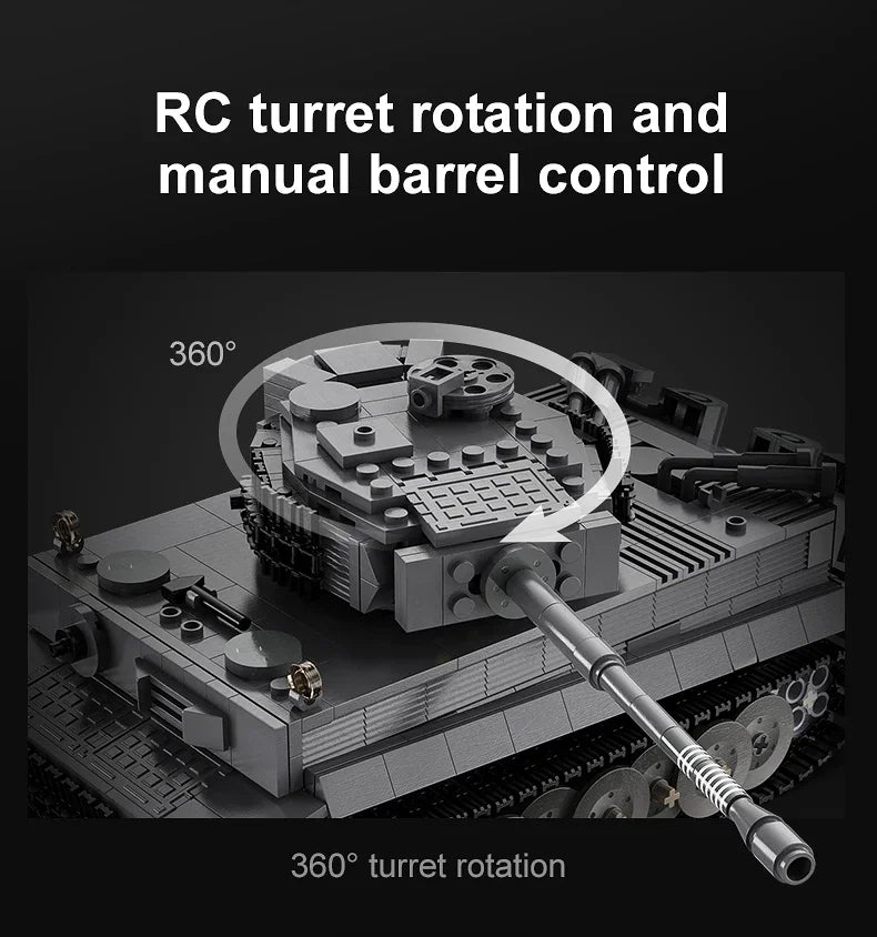925pcs Ww2 Military Army 1:35 Sd.Kfz.181 Tiger Tank City Remote Control Building Blocks Weapon Bricks RC Vehicle Toys