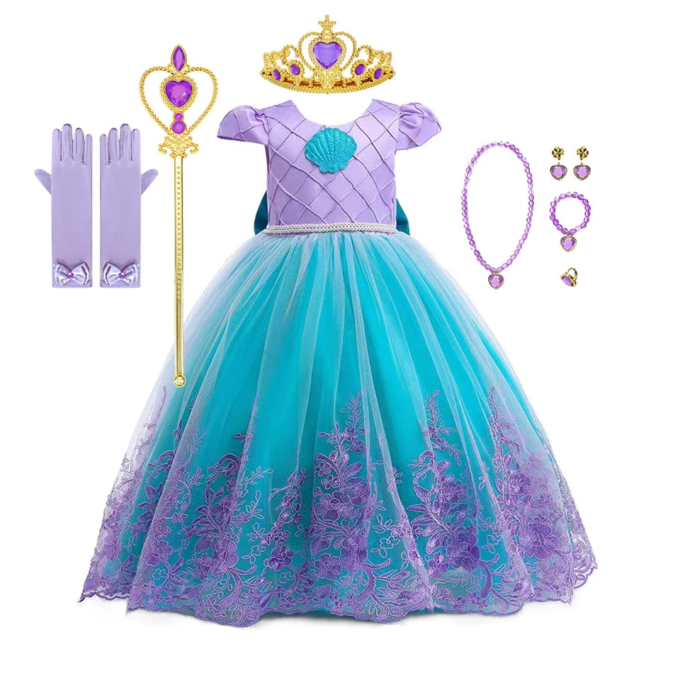 Girl Ariel The Little Mermaid Princess Dress Embroidery Children Vestidos Party Dresses Kids Halloween Cosplay Costume