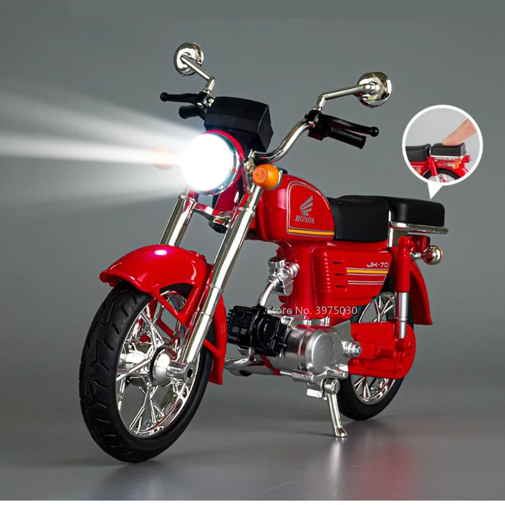 1/10 Scale Honda JiaLing JH-70 Alloy Classic Motorcycle Toys Diecast Simulation Metal Motorcycle Sound and Light Model