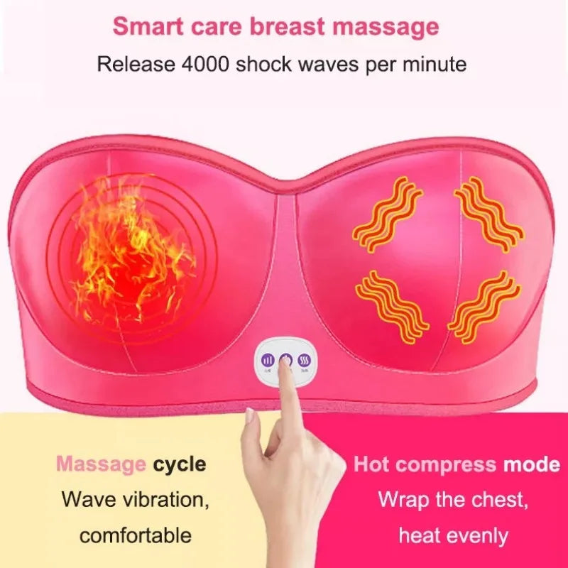 Electric Breast Massage Bra Wireless Breast Enhancement Instrument with Hot Compress Function for Breast Lift Enlarge