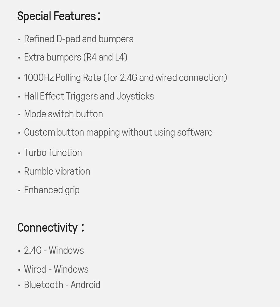 Wireless Gaming Controller with Hall Effect Joysticks and Triggers for PC and Android