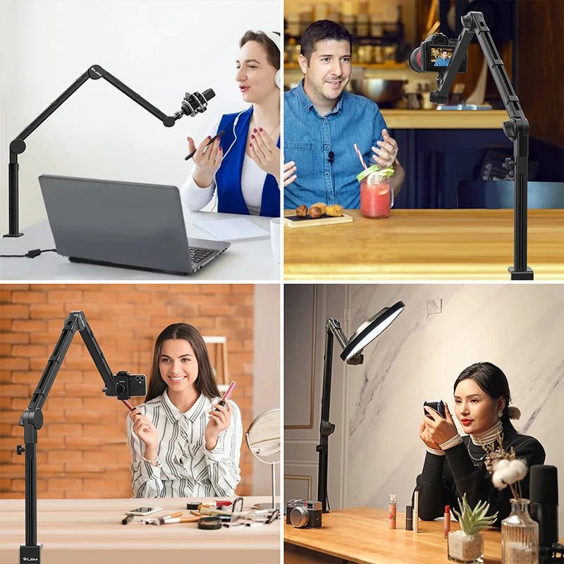 Desktop Microphone Boom Arm Stand Extend 1/4'' 3/8'' 5/8'' Screw 90° Hover Bracket for DSLR GoPro Smartphone