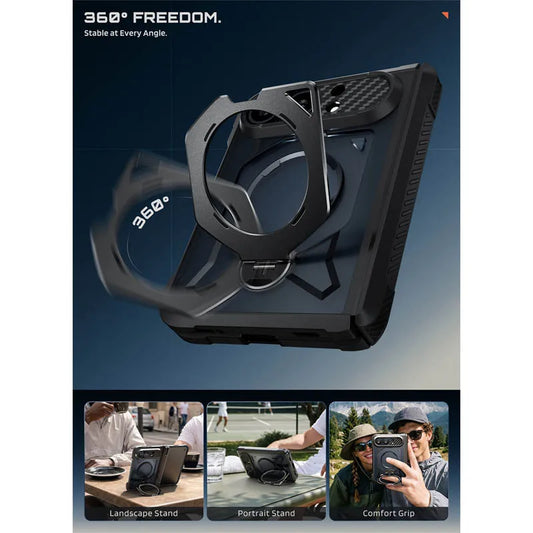Rugged Magnetic Phone Case with 360 Degree Rotating Ring Stand and Clear and Privacy Screen Protectors for iPhone Duo