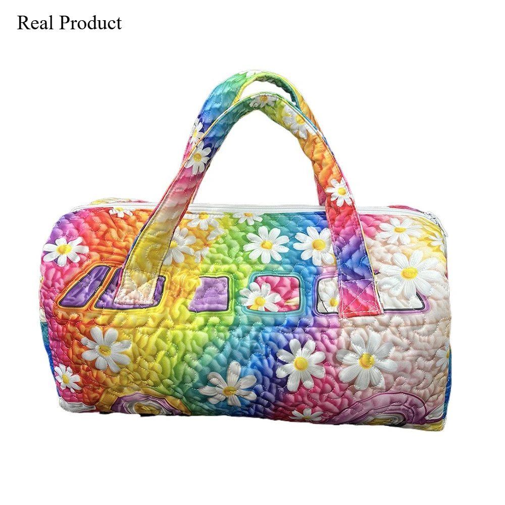 Western Style 3D Quilted Tote Bag Running Horse Cactus Boho Print Travel Purse Handmade Shoulder Bag Large Capacity Carry-On Bag