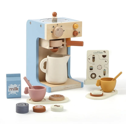 Kids Kitchen Toys Set Wooden Coffee Maker Set Simulation Donut Afternoon Tea Toys Game Kid Educational Toy Gifts for Girls Boys