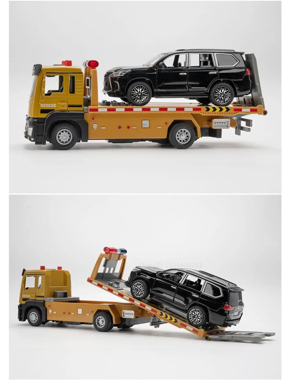 1:32 Alloy Flatbed Trailer Excavator Blender Truck Model Toys Diecast Car Sound Light Pull Back Miniature Vehices Boys' Fun Toys