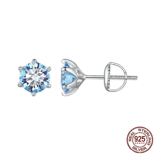 Ocean Blue 1ct D VVS1 Moissanite Stud Earrings Wedding Jewelry Women 925 Sterling Silver 5MM Round Diamond Studs