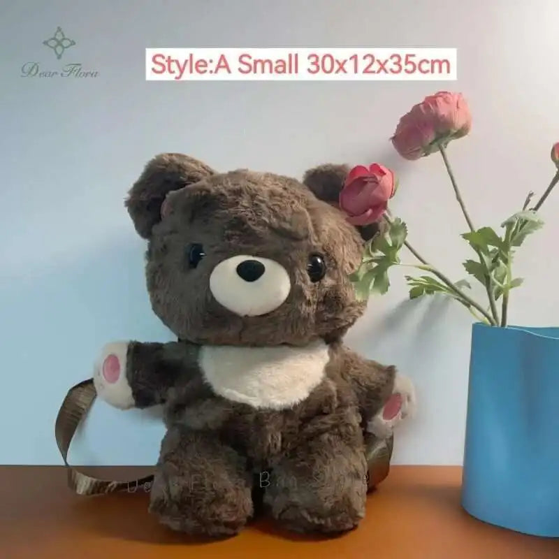 Y2K Cute Brown Bear Plush Backpack Soft Shoulder Bag