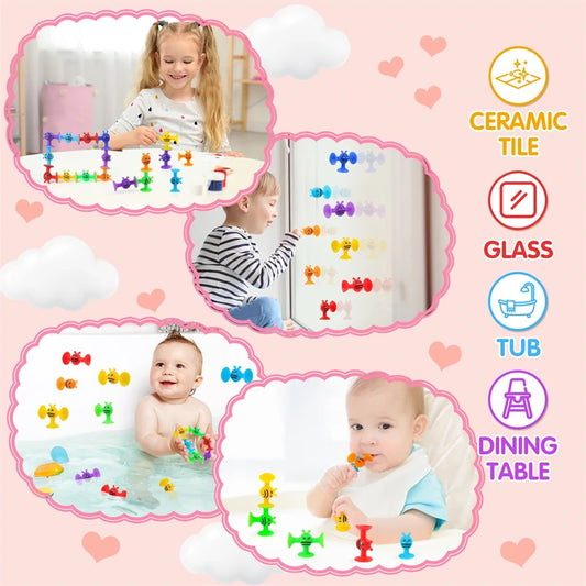 Soft Silicone Building Blocks Toy Animals Shape Suction Cup Bath Toys Parent- Interactive Games Stress Relief Toys