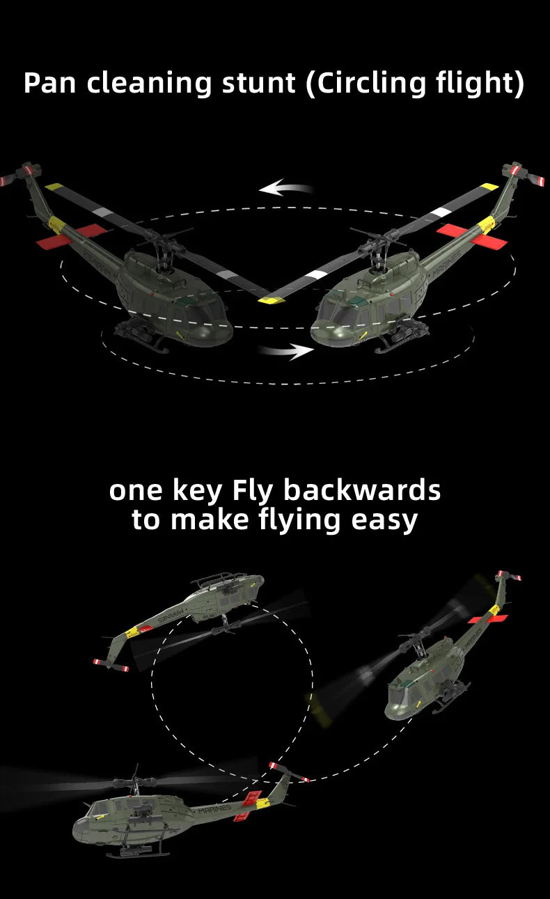 Uh-1 Huey Simulation 3d Six Way Aileron Free Reverse Flying Stunt Helicopter Electric Remote-Controlled Aircraft Model Toy