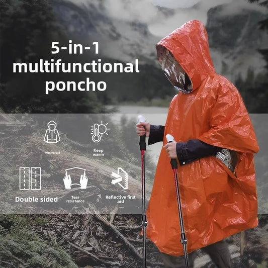 2 Pack Emergency Thermal Rain Ponchos with Hood for Hiking and Camping