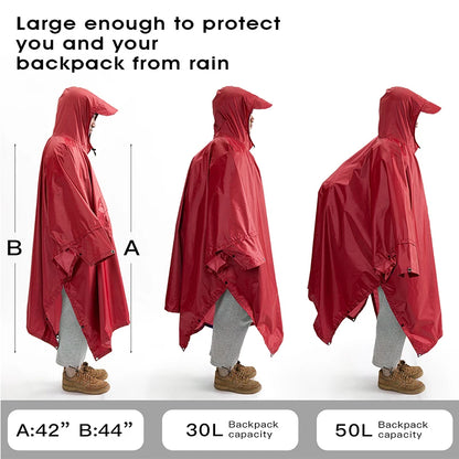 Multifunctional Hooded Rain Poncho for Adult with Pocket Waterproof Portable Unisex Raincoat Jacket for Hiking Camping Emergency