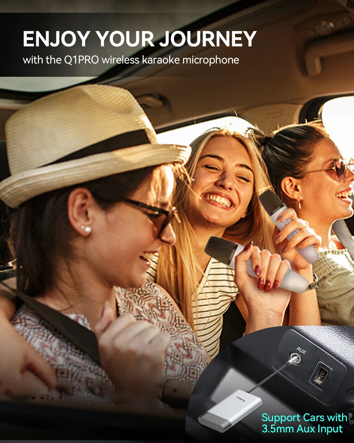 Tesla Microphone with Case, Rechargeable Bluetooth Microphone Wireless with 3.5mm Aux Jack Receiver, Car Karaoke Mic with Bag