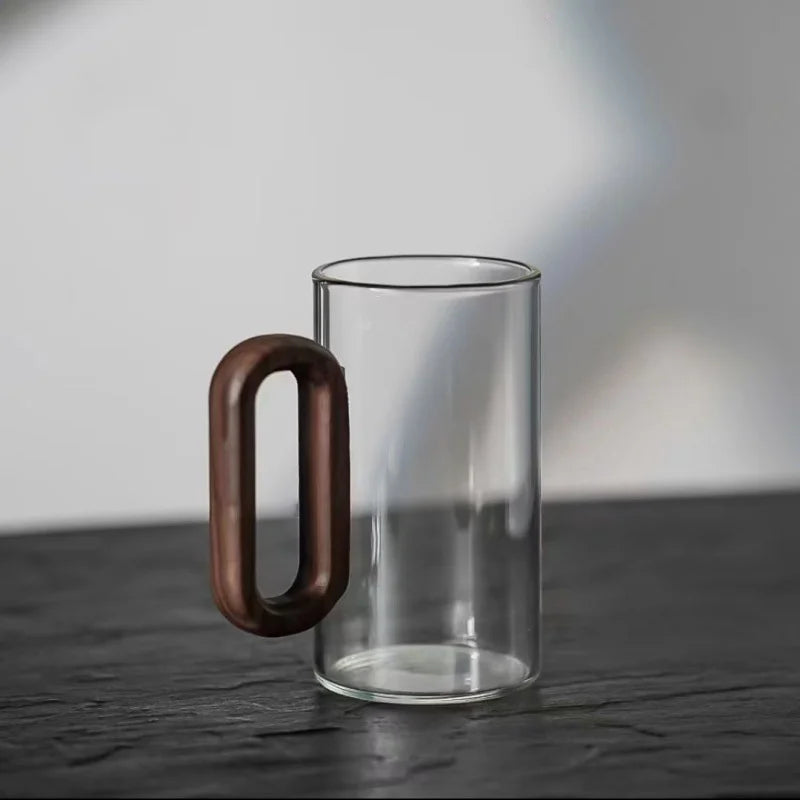 350ml High Borosilicate Glass Coffee Cup with Walnut Wooden Handle Heat-Resistant Glass Home Tea Milk Coffee Mug Breakfast Cups