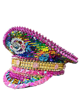 Luxury Colorful Sequin Festival Captain Hat Masquerade Unisex Adult Military Cap Polyester Steampunk Handmade Headwear Wedding