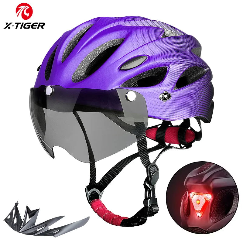 Ultra Lightweight Cycling Helmet With Magnetic Goggles And LED Rear Light