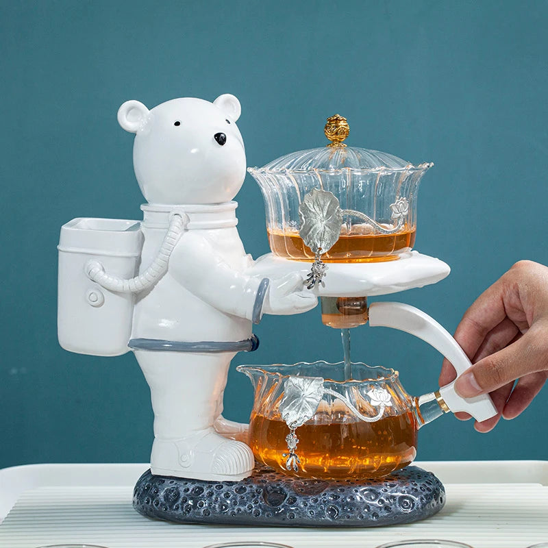 Heat-resistant Tea Infuser Glass Tea Maker Pot With Base New Astronaut  Kungfu Tea Set Automatic  Glass Teapot