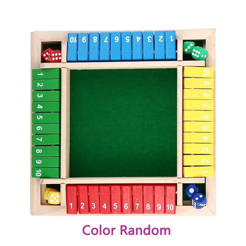 Wooden Four Sided Shut the Box Number Dice Board Game