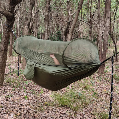 Large Camping Hammock with Mosquito Net Pop-up Parachute Lightweight Hanging Hammocks Tree Straps Swing Hammock