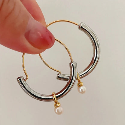 Modern Jewelry Cool Metal Hoop Earrings Trend New High Quality Small Pearl Dangle Drop Earrings