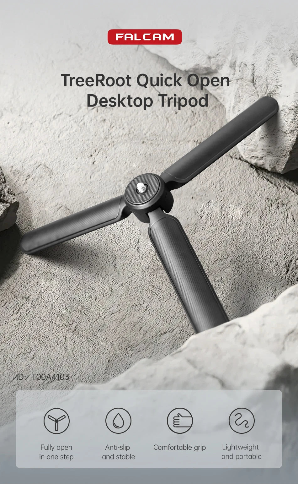 TreeRoot Quick Open Desktop Tripod for Smartphone Camera with 1/4'' Screw