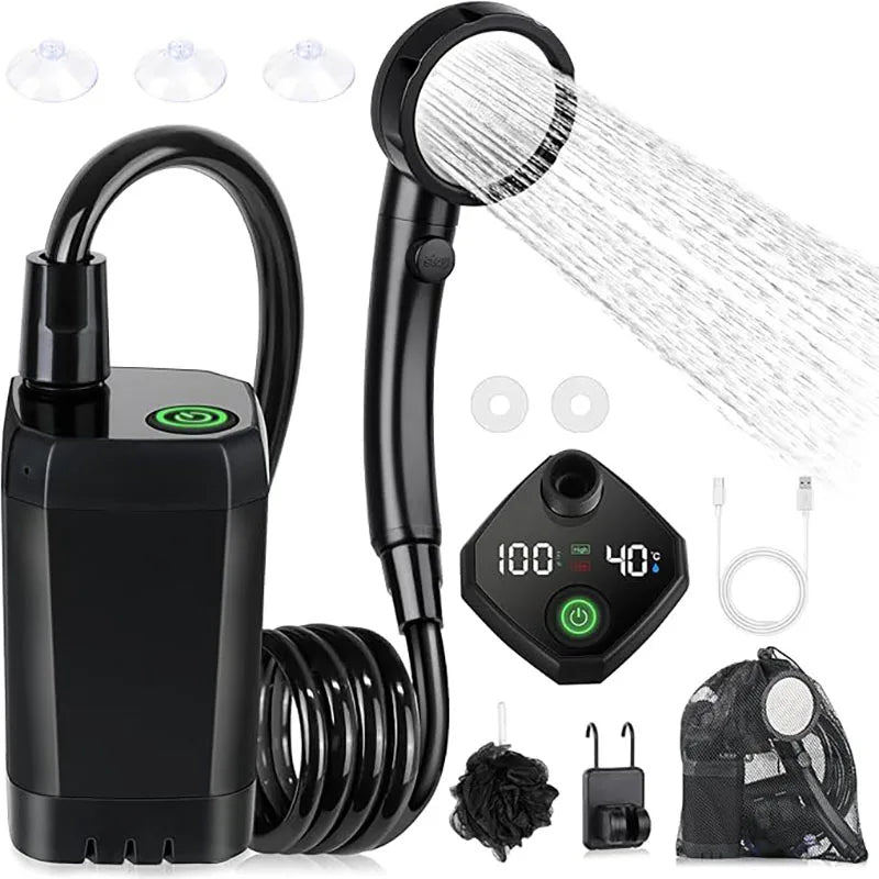 Portable Rechargeable Camping Shower Pump with LED Temperature Display 6000mAh